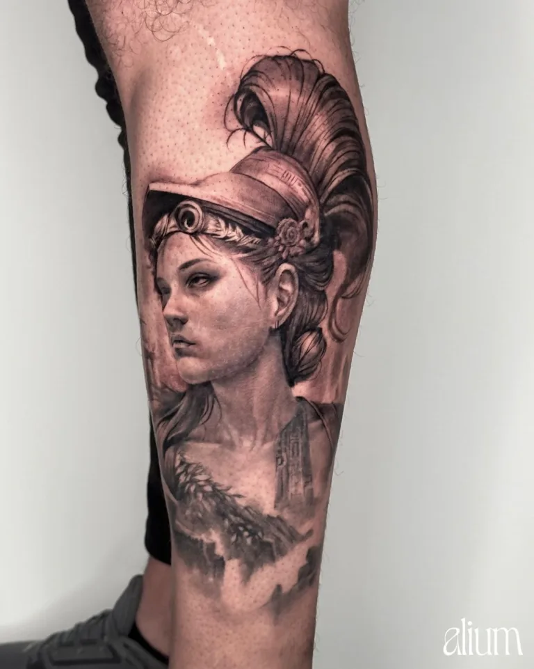 Goddess Athena portrait tattoo