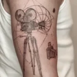 movie camera cinema tattoo with geometric elements